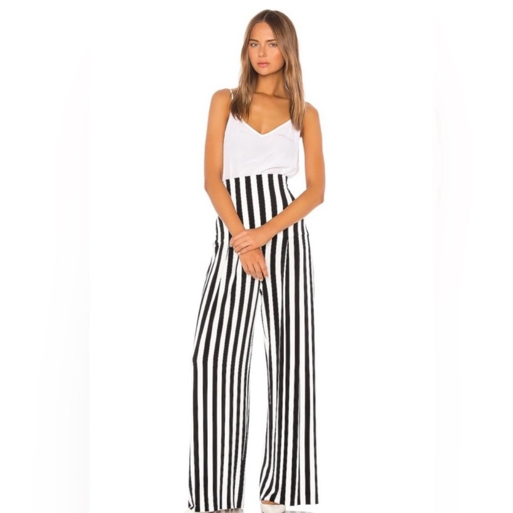 NWT Norma Kamali Striped High Waist Pleat Pant Wmns Sz S Black White Wide Leg